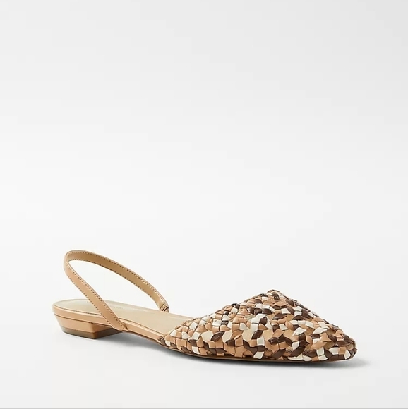 Ann Taylor Woven leather Slingback tan brown flats sz 8.5 SH284 - Picture 1 of 8